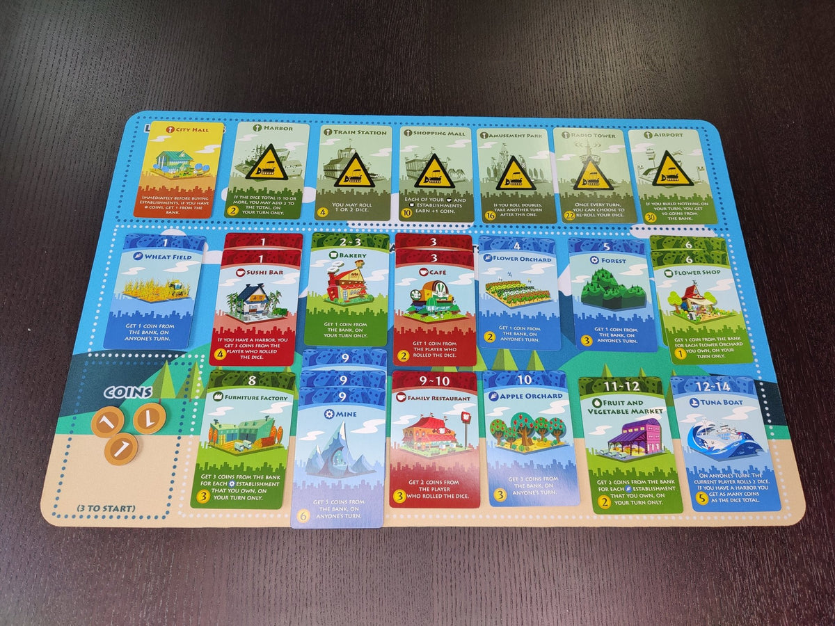 Playmat - Machi Koro Tabletop Gaming Mat Board Game Tabletop Gaming Gifts Accessories, RPG D&D Dice
