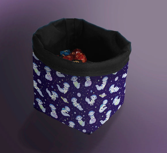 Printed Dice Bag- Axolotls in Space Dice Bags Board Game Accessories, Tabletop Gaming Gifts, RPG Dnd Dice