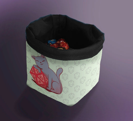 Printed Dice Bag - Cat with D20 Bag Board Game Tabletop Gaming Gifts Accessories, RPG D&D Dice