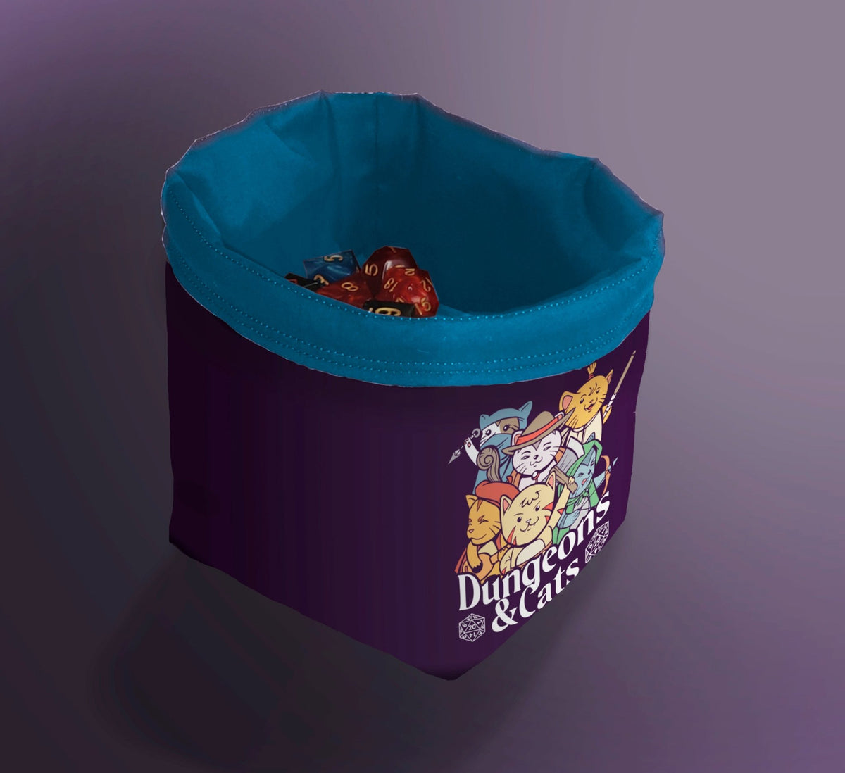 Printed Dice Bag - Dungeons and Cats Board Game Tabletop Gaming Gifts Accessories, RPG D&D Dice