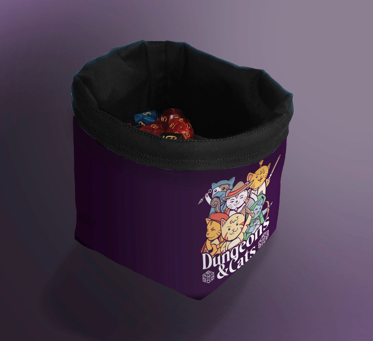 Printed Dice Bag - Dungeons and Cats Board Game Tabletop Gaming Gifts Accessories, RPG D&D Dice