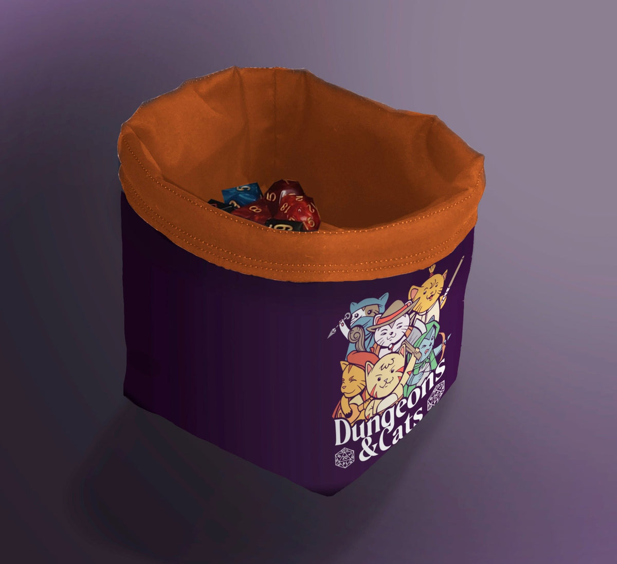 Printed Dice Bag - Dungeons and Cats Board Game Tabletop Gaming Gifts Accessories, RPG D&D Dice