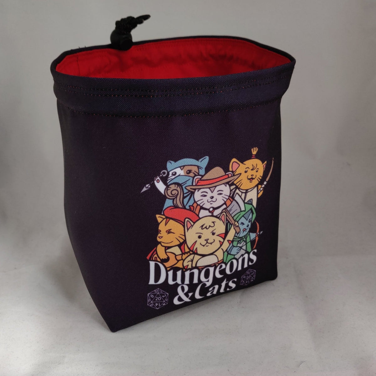 Printed Dice Bag - Dungeons and Cats Board Game Tabletop Gaming Gifts Accessories, RPG D&D Dice