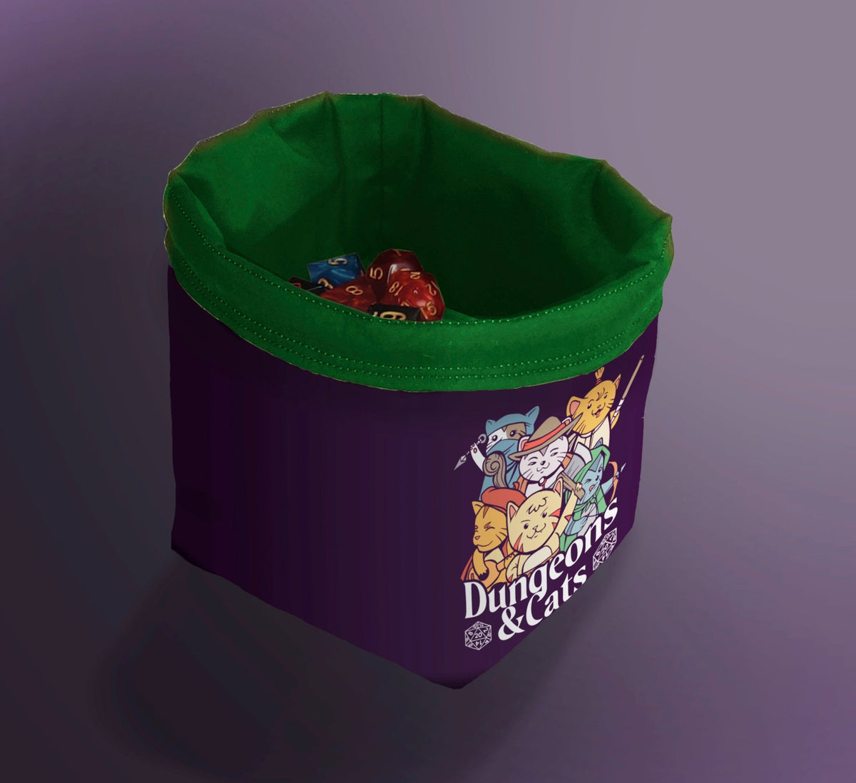 Printed Dice Bag - Dungeons and Cats Board Game Tabletop Gaming Gifts Accessories, RPG D&D Dice