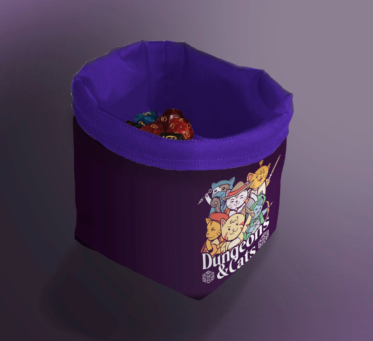Printed Dice Bag - Dungeons and Cats Board Game Tabletop Gaming Gifts Accessories, RPG D&D Dice