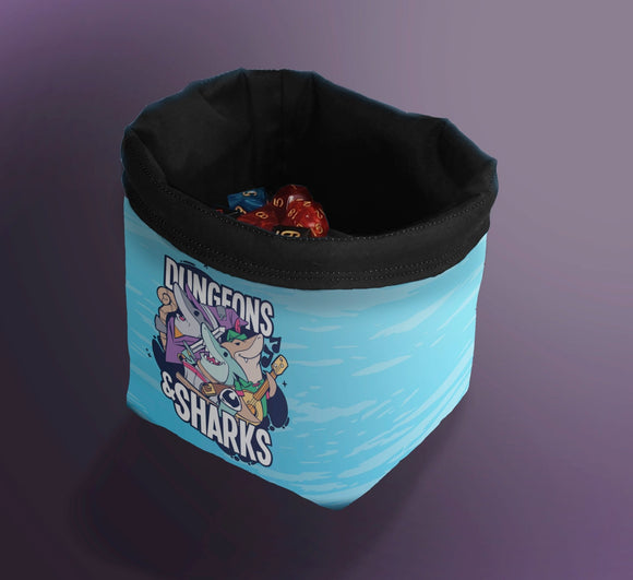 Printed Dice Bag- Dungeons and Sharks Board Game Accessories, Tabletop Gaming Gifts, RPG Dnd Dice