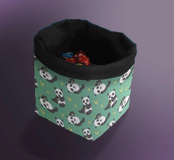Printed Dice Bag- Pandas with Bamboo Board Game Accessories, Tabletop Gaming Gifts, RPG Dnd Dice