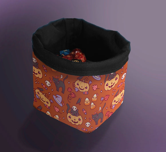 Printed Dice Bag- Pumpkins and Cats Board Game Accessories, Tabletop Gaming Gifts, RPG Dnd Dice