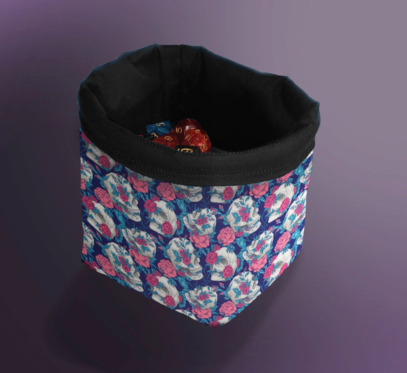 Printed Dice Bag- Roses and Skulls Board Game Accessories, Tabletop Gaming Gifts, RPG Dnd Dice